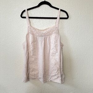 Torrid Cream Lightweight Brushed Cotton Tank Top with Lace Trim Size 1X